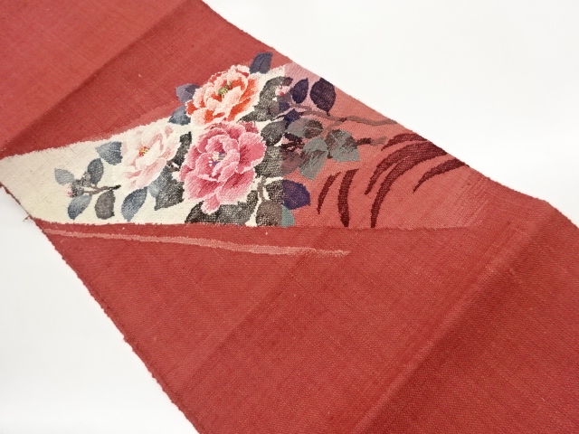 JAPANESE NAGOYA OBI / TSUMUGI / WOVEN PEONY